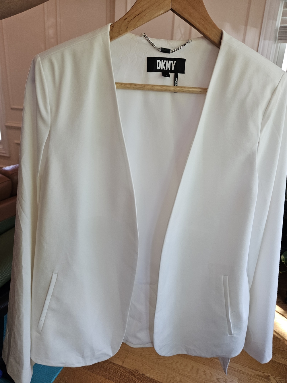 DKNY White Collarless Open-Front Blazer/Cape